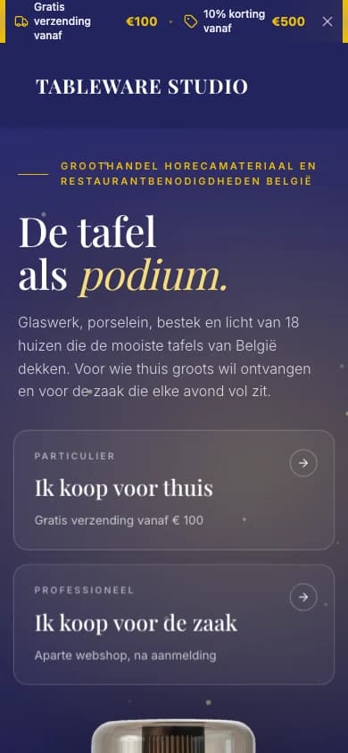 Dezelfde webshop op een telefoon, met de naam en het logo weggehaald