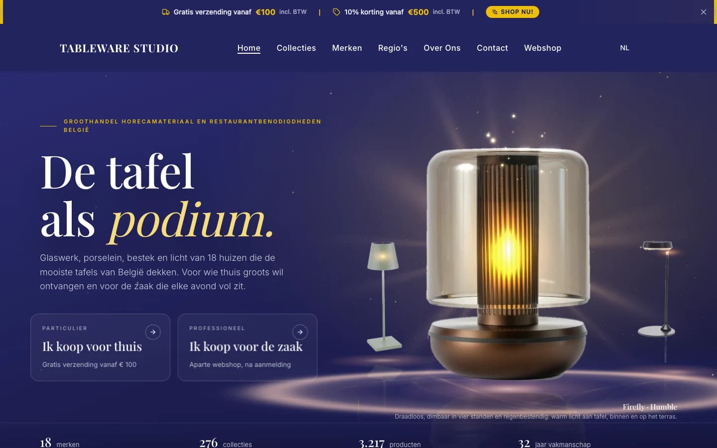 Een webshop voor servies en glas, met de naam en het logo weggehaald